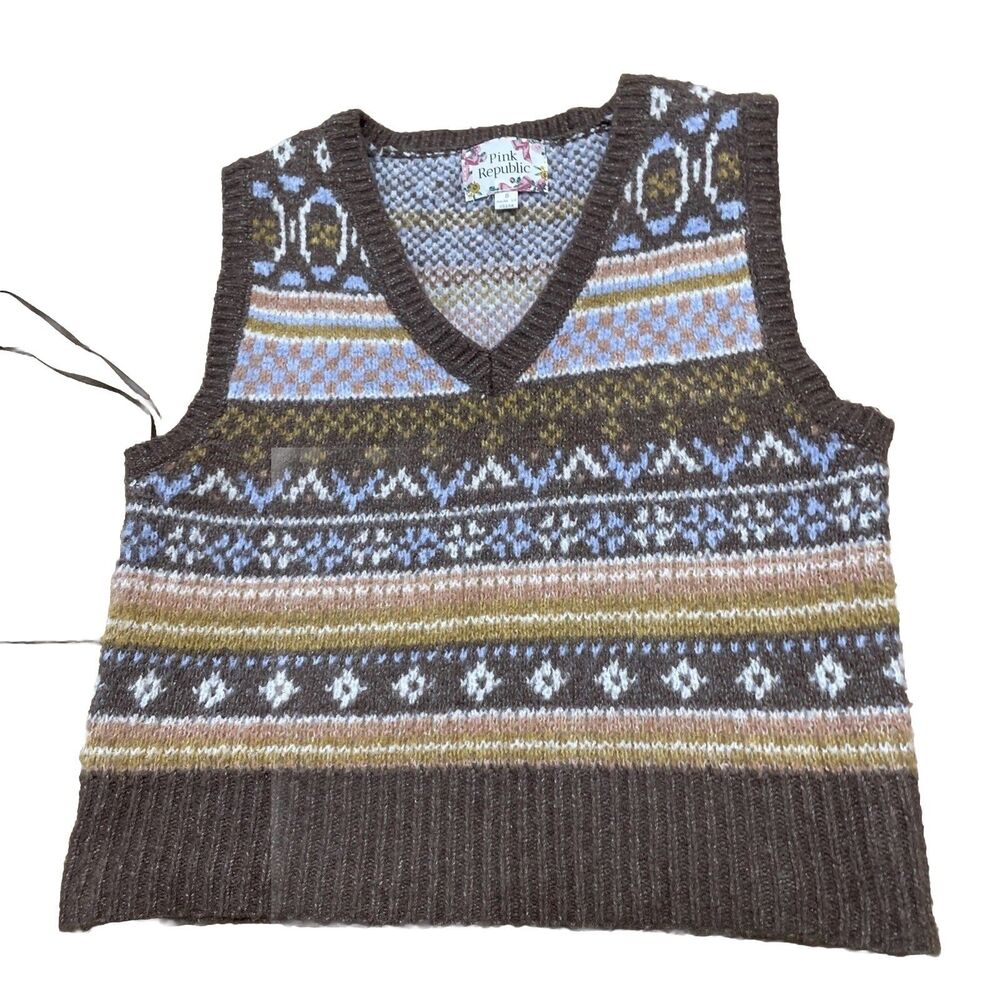 Pink Republic Nordic Knit Sweater Women S Boho Fairisle Brown Orange Blue Stripe